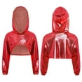 thumbnail image 3 of TiaoBug Shiny Metallic Cropped Hoodie Sweatshirt for Girls Cheerleading Performance Jazz Dance Crop Top Red 16, 3 of 4