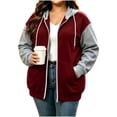thumbnail image 4 of Nugftut Hoodies for Women Plus Size Color Block Raglan Sleeve Pockets Zip Hooded Sweatshirts, 4 of 7