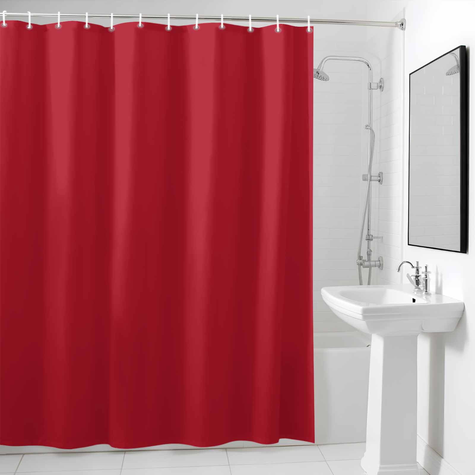 Red Shower Curtain, Solid Color Waterproof Shower Curtain Set with 12 Hooks Lightweight Bath Curtains Fabric Bathroom Decor 72x72 Inches