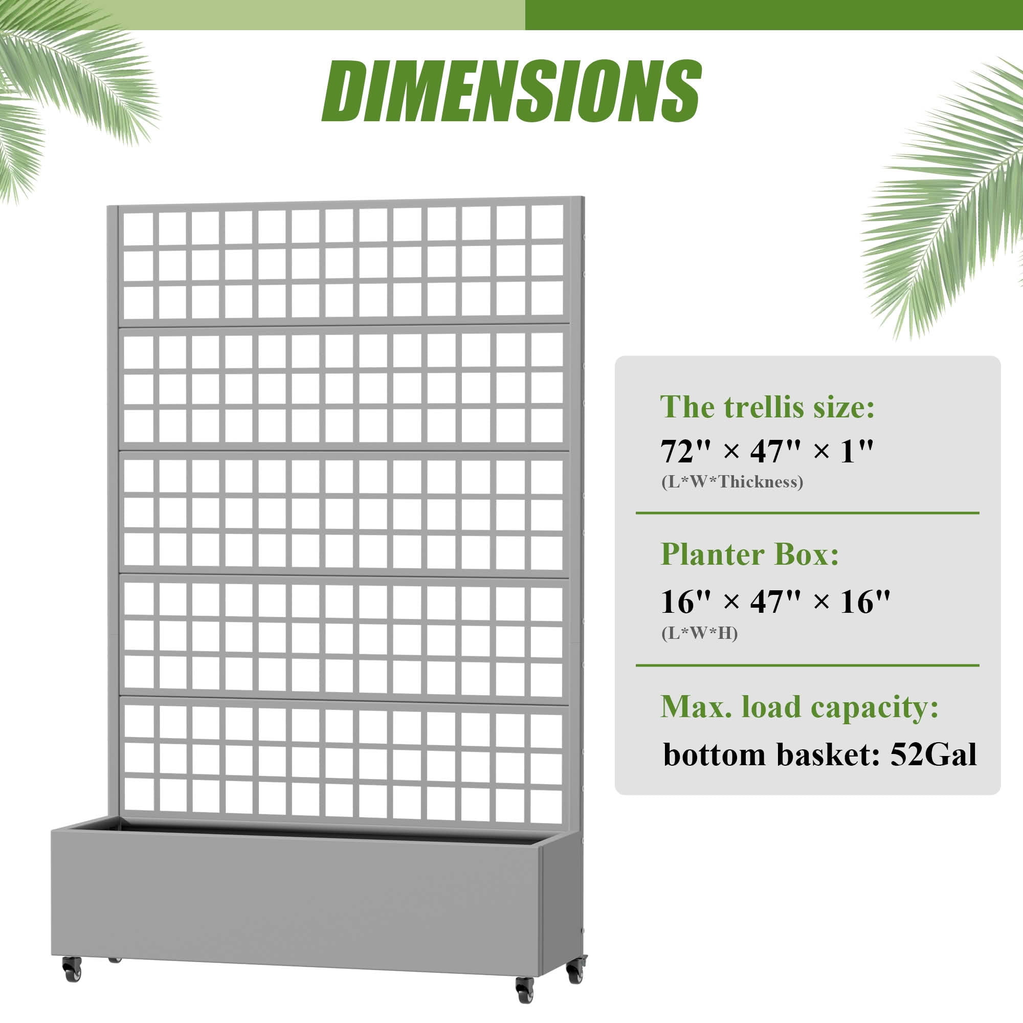 MAYEERTY 72X47" Metal Outdoor Gray Privacy Screen with Planter Box for Backyard & Garden, 5 Piece Set