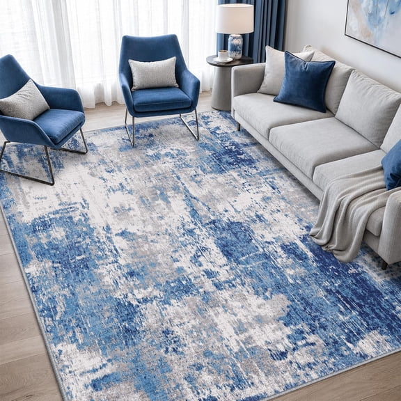 Sxpopstore Releany Washable 5'X7' Abstract Area Rug Blue/Gray