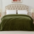 thumbnail image 3 of Exclusivo Mezcla Queen Size Flannel Fleece Velvet Plush Bed Blanket as Bedspread, Coverlet, Bed Cover (90"x90", Olive Green), 3 of 10