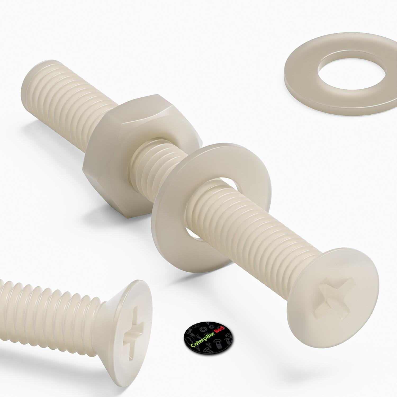 50 x Nylon Countersunk plastic machine screws, M3 x 25mm, Plastic Bolts, Nuts & Washers, (3/32 x 1 in)