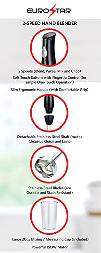 EUROSTAR EH440B 2-Speed Hand Blender with Stainless Steel Detachable Shaft, Black