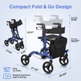 thumbnail image 4 of BN-LINK Rollator Walker for Seniors,Foldable Rolling Walker with Seat, 8" Wheels Lightweight Walker, 6 Level Height Adjustable, 330 lb Weight Capacity,Blue, 4 of 7