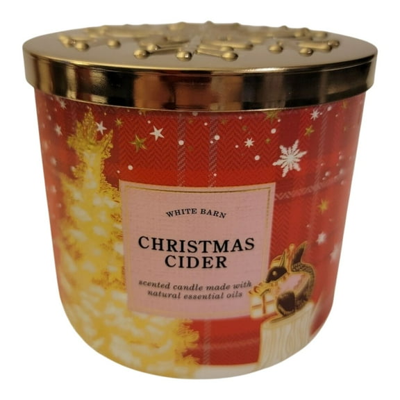 Bath and Body Works Christmas Cider White Barn Scented 3 Wick Candle with Natural Essential Oils (14.5 oz / 411 g)