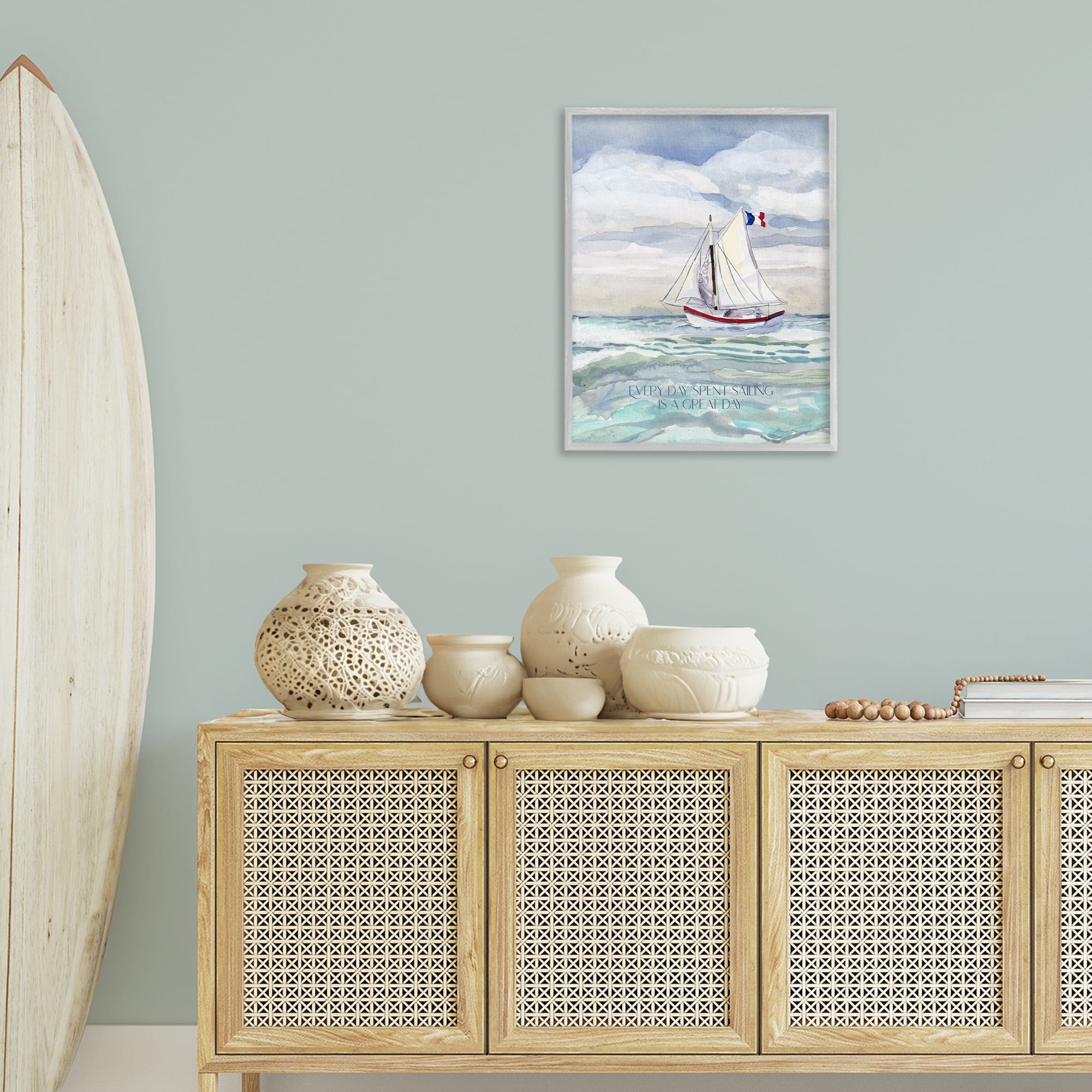 Stupell Industries Great Day Sailing Phrase Transportation Painting Gray Framed Art Print Wall Art, 24 x 30