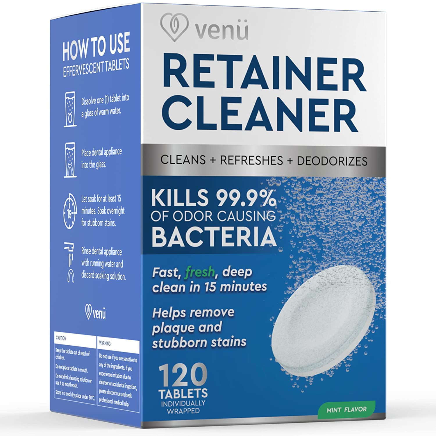 Venu Beauty Retainer Cleaning Tablets, Overnight Stain Cleanser and Plaque Remover, 120 Count