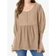 thumbnail image 5 of Blusa, Blusa suelta para mujer, manga 3/4, cuello redondo, túnicas irregulares ahuecadas, camisas in Meterk Beige/Grande, 5 of 6