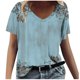 thumbnail image 1 of Tops Cortos para las Mujeres Impresión V-Cuello Suéter Blusa, Manga Corta de Poliéster Top de Moda, Lavado a Mano Todas las Estaciones Desgaste Casual, 1 of 4
