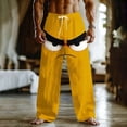 thumbnail image 3 of Pantalones de Cintura Elástica de los Hombres Cintura Media Suelta con Cordón Y Bolsillos para Casa de Vacaciones Al Aire Libre, Pantalones Casuales de los Hombres, 3 of 3
