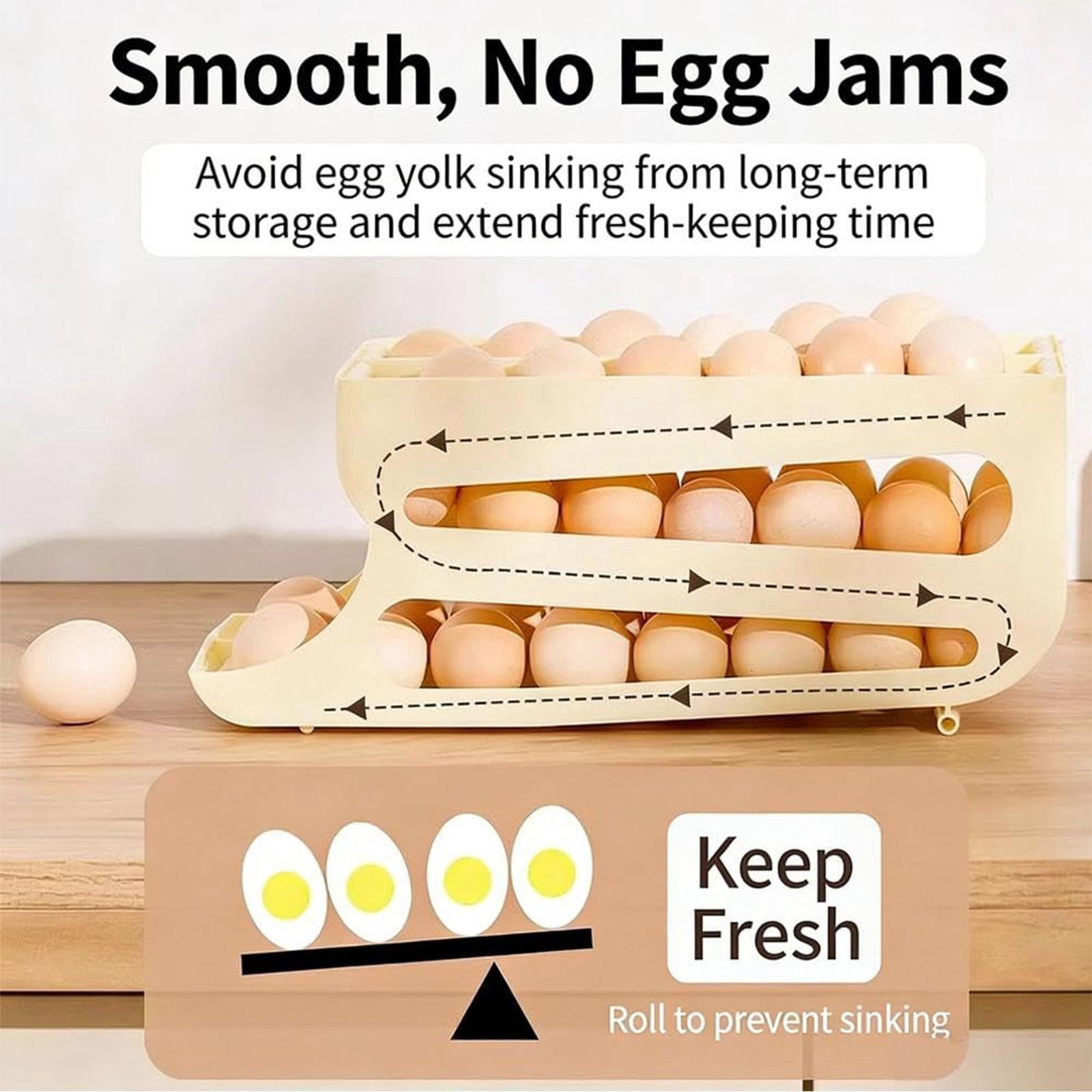Automatic Rolling Egg Storage For Refrigerator, Space Saving Refrigerator Egg Holder,2 Tiers Fridge Egg Dispenser Holds Up To 60 Eggs For Fridge,Kitchen & Cabinets Table(14.17x5.35x5.35")(Grey)