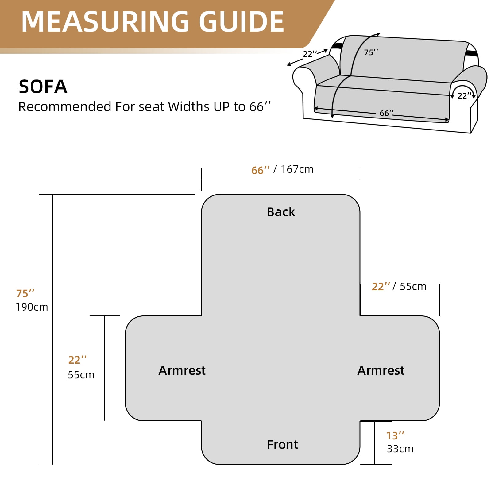 SANMADROLA Reversible Sofa Cover Couch Cover for 3 Cushion Couch Sofa Water Resistant Couch Cover Furniture Protector with Elastic Straps for Kids, Dogs, Pets (66" Sofa, Chocolate)
