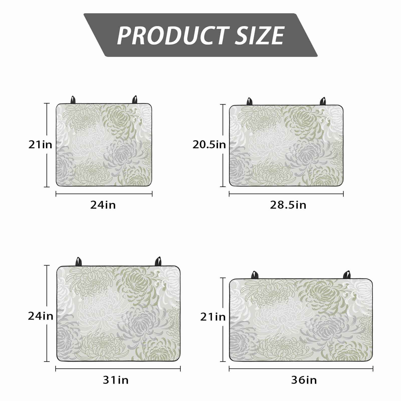 Sage Green White Stove Top Cover for Electric Stove, Heat-proof & Non Slip Glass Top Stove Cover Protector, Abstract Grey Chrysanthemum Flower Kitchen Flat Cooktop Rubber Mat 28.5x20.5 Inches