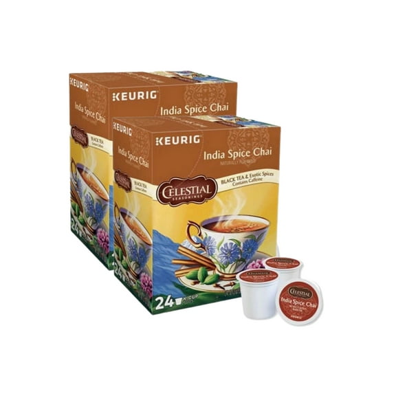 Celetial Seasonings India Spice Chai Black Tea K Cups 2 Pack, Each Box Contains 24 K Cups