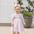 thumbnail image 3 of BemeyourBBs Toddler Baby Girl Summer Smocked Dress Kids Baby Girls Mathers Day Fathers Day Outfit Mama's Girl Daddy's Girl Dress Bow Letter Ruffle Trim Round Neck Short Sleeve A-line Princess Dress, 3 of 9