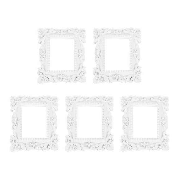 Uxcell 5 Pcs Vintage Resin Picture Frames, 2.3'' x 1.6'' Mini Picture Frames Oval Rectangle Wall Hanging Frames Display Frame Photo Holder for Home Wall Jewelry Display Hotel Decor, White