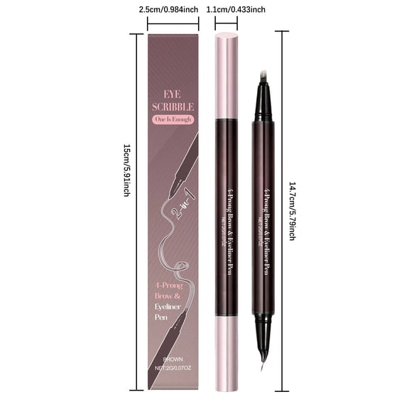 Micro Brow Pencil, Eyebrow Pen, Precise Eye Brow Makeup Pen, Waterproof Microblading Eyebrow Pen 2-in-1 Ended Eyebrow Pen 4-Fork-Tip Brush-Tip For Natural Hair-Like Brows Eyebrows Makeup 2ml