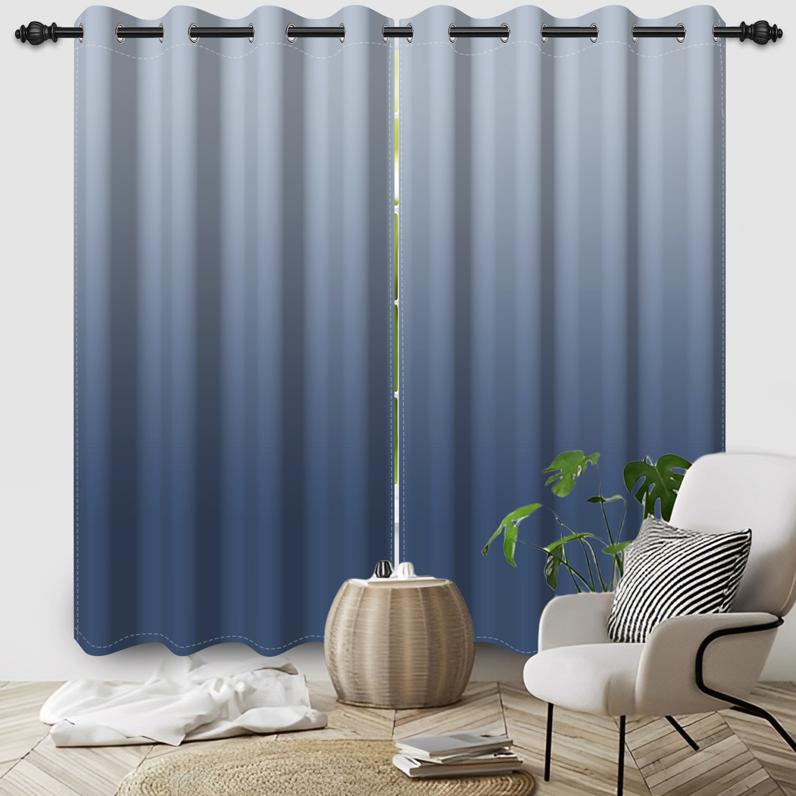 Nanqianyi Gray Blue Gradient Blackout Curtains with Grommet, Room Darkening Window Drapes for Living Room/Bedroom,2 Panels, 42x63 inches