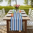 thumbnail image 4 of Coastal Turtle 70 Inch Table Runner, Blue Stripe Navy White Geometric Ocean Farmhouse Dresser Scarf Cotton & Linen Tablerunner for Dining/Kitchen Island/Holiday Party Décor 13" x 70", 4 of 9