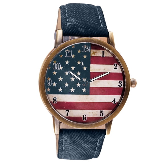 American Flag Pattern Leather Band Analog Quartz Wrist Watch PU Leather Alloy Case Stainless Steel Back Cover Fashionable Daily Wear Gift for Men Women