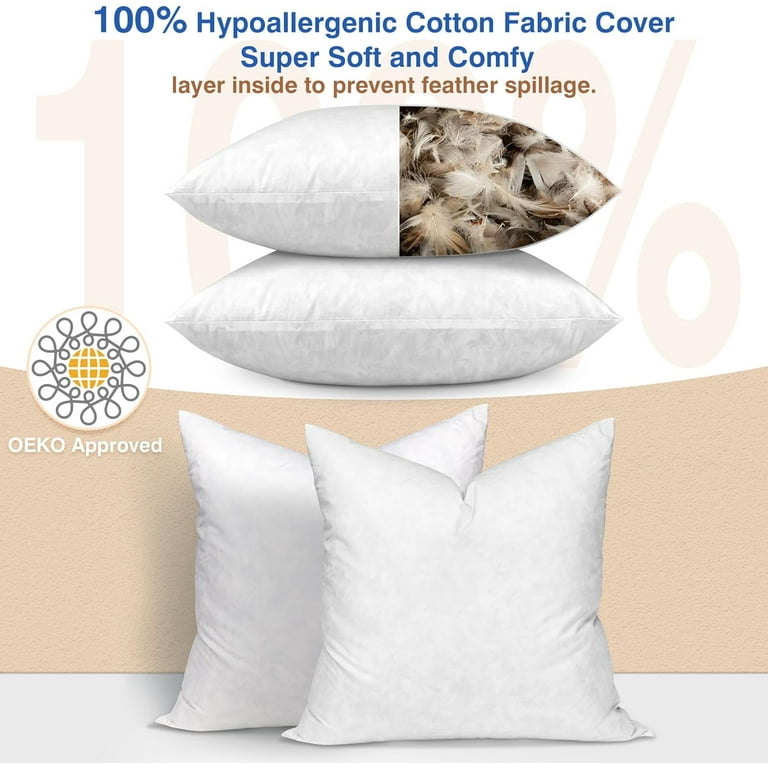26x26 Euro Pillow Inserts Set of 2 Down Feather Throw Pillows Cushions for Couch Bed and Home Decor Cotton Cover European Pillows Firm and Support White Walmart