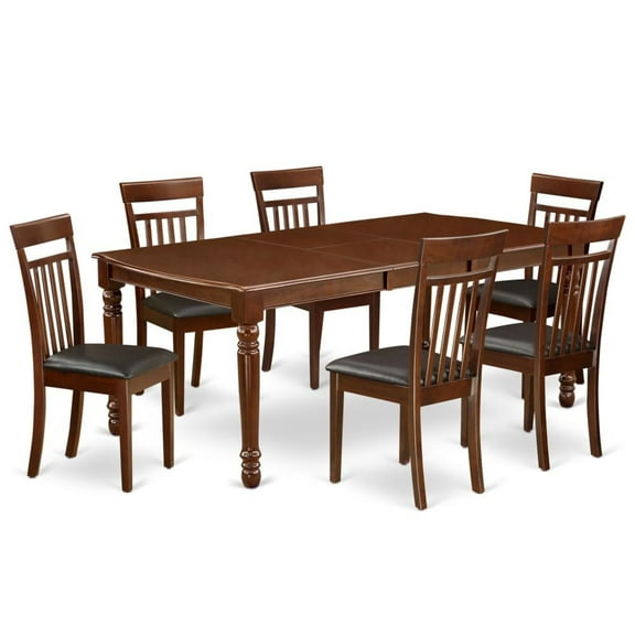 East West Furniture Dover 7-piece Wood Dining Set with Leather Seat in Mahogany