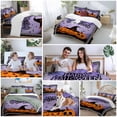 thumbnail image 5 of Halloween Pumpkin Bedding Duvet Cover Set Queen Size 4 Pieces Castle Lattice Purple Horrible Bedding Set with Zipper Closure, 1 Comforter Cover 90x92 Inches 1 Flat Sheet & 2 Pillow Cases, 5 of 7
