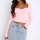 thumbnail image 3 of Blusa Mangas Largas Camisa básica para mujer, top ajustado, cuello en forma de corazón, traje de calle (rosa L) Ygjytge Rosa T L para Mujer, 3 of 6
