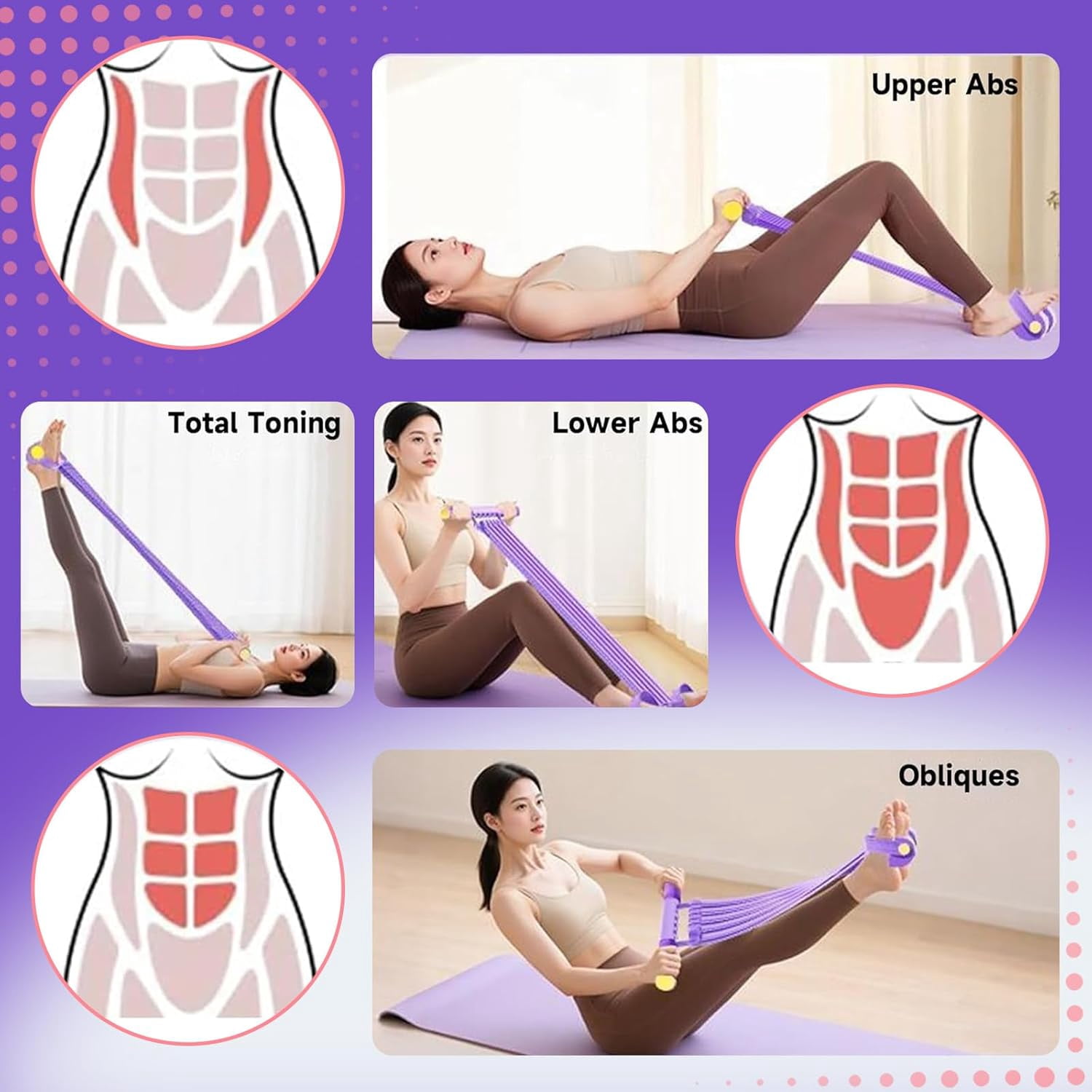 Pedal Resistance Band with Handles, 2026 New Upgraded 8-Tube Latex Fitness Tension Rope, 3-in-1 Multifunction Elastic Yoga Resistance Band for Foot Pedal Pull, Back Stretch, Chest Expand(M)
