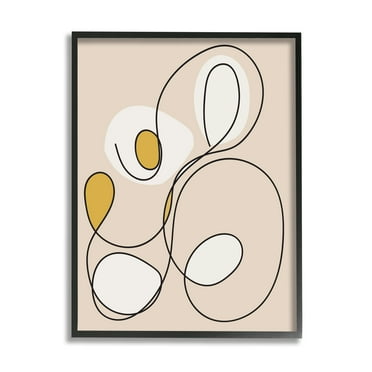 Stupell Industries Swirled Line on Beige Abstract Painting Black Framed Art Print Wall Art, 24 x 30