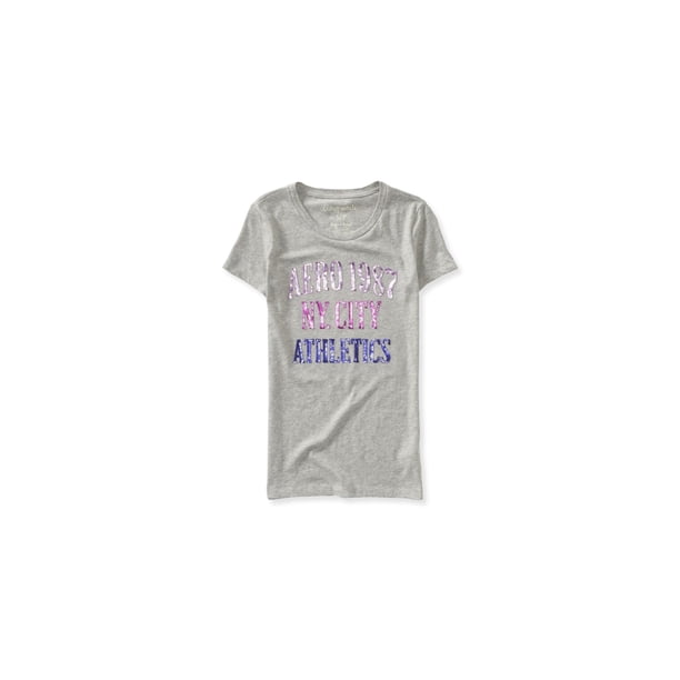 Aeropostale - Camiseta adornada con apliques de lentejuelas para mujer, gris, extragrande Aeropostale Camiseta adornada