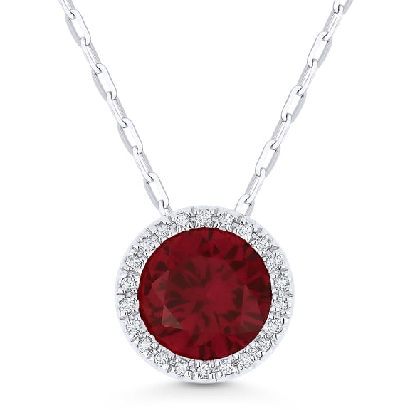 14K White Gold Necklace with 2.05-ct Round Red Ruby and 0.05-ct White Diamonds