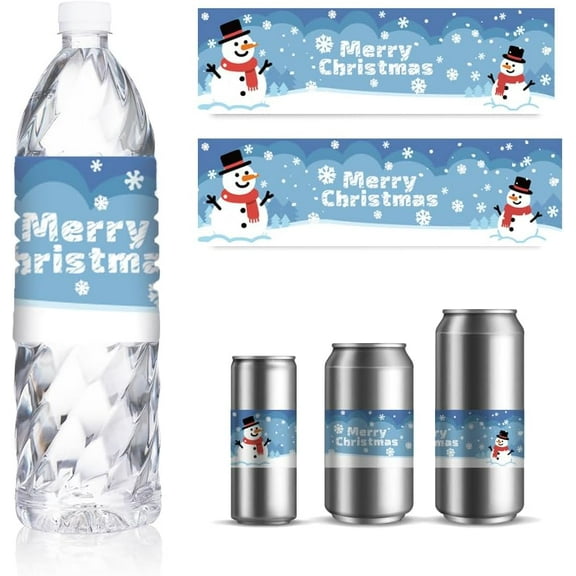 30 Sheets Christmas Water Bottle Labels Snowman Snowflake Drinking Water Container Labels Self-Adhesive Wraps Sticker