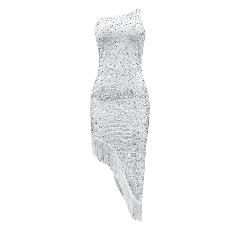 New Years Eve Dresses For Women Slopping Shoulder Sleeveless Split Tassel  Sequin Wedding Dress - Walmart.com