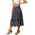 thumbnail image 5 of INSPIRE CHIC Women's Floral Skirt Elastic High Waist Ankle Length Chiffon A-Line Skirt XL Navy Blue, 5 of 7