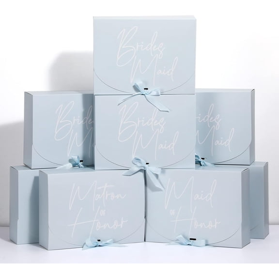 8-pack blue bridesmaid proposal gift boxes with ribbons 7.87 x 10.6 inches 'Will you be my bridesmaid?' wedding bride shower packaging supplies birthday party souvenirs