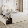 thumbnail image 1 of Bingirl Queen Bed Frame in Beige for - Boucle Upholstered Platform Bed with Storage Headboard, 2 Drawers and Bookcase, No Box Spring Needed, Easy to Assemble, 1 of 7