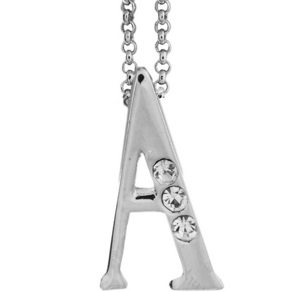 Rhodium Plated Necklace with Personalized Letter A Initial Design with a 16 Extendable Chain and High Quality Clear Crystals