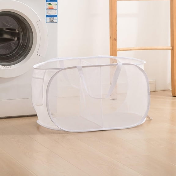 Collapsible Laundry Basket Foldable Pop-Up Mesh Hamper with Compartments and Handles Breathable Clothes Organizer Two Grids