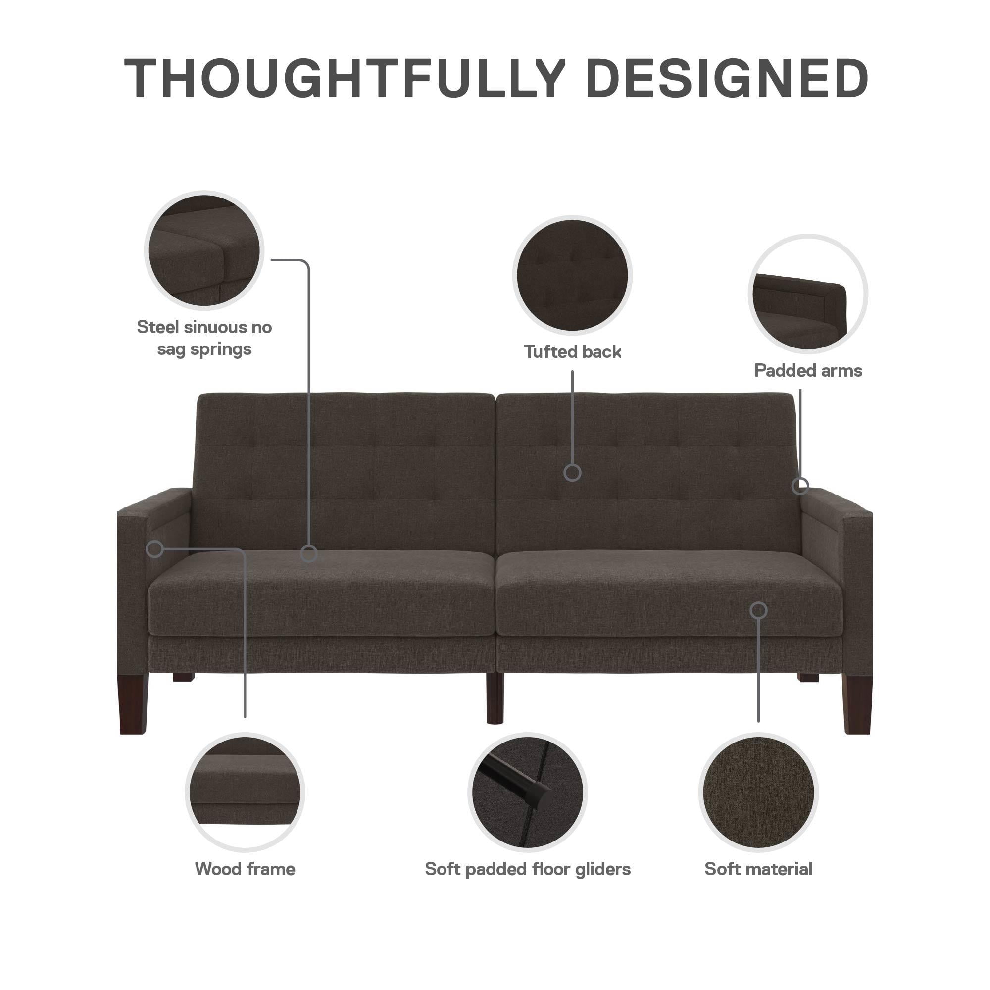 Better Homes & Gardens Porter Fabric Tufted Futon, Gray Linen