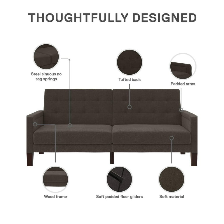 Better Homes Gardens Porter Fabric Tufted Futon Gray Linen