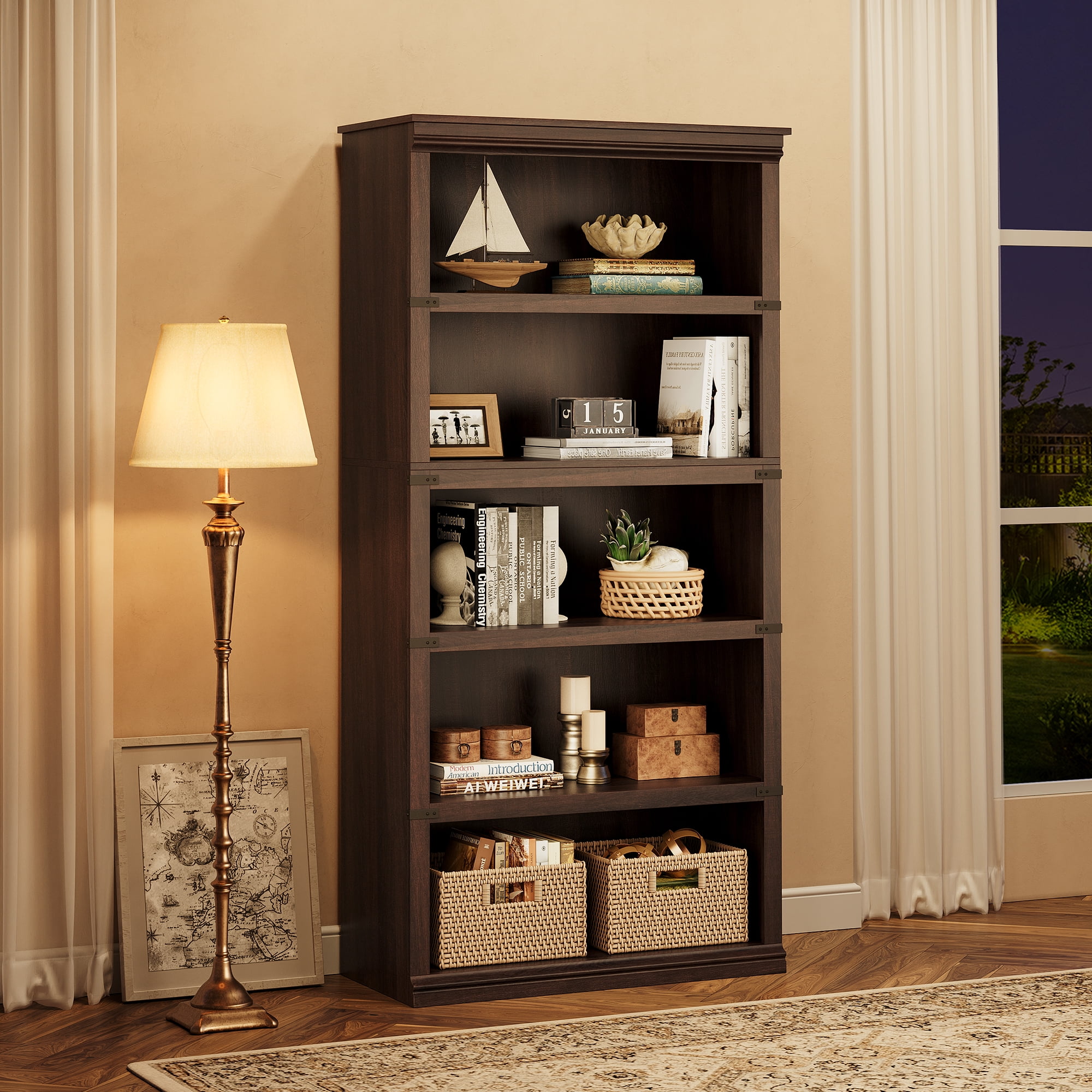 3/5 Tier Bookcase, Farmhouse Book Shelf with Storage Open Display Bookshelves, 71" Tall Book Case Wooden 3/5 Shelf Bookcase Home Decor Furniture for Home Office, Living Room, Bed Room