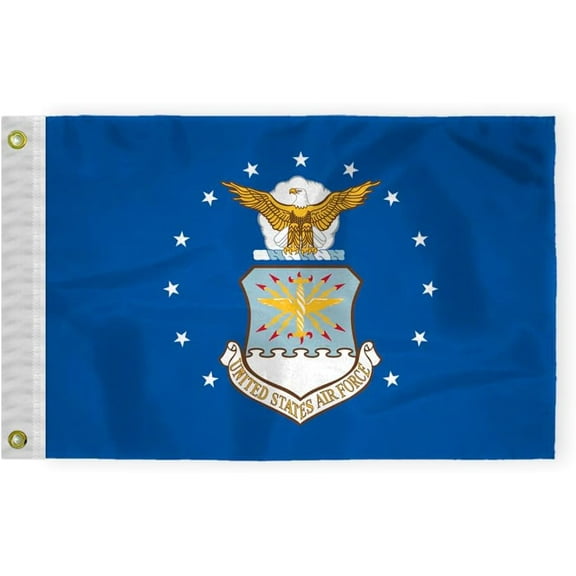 AGAS USAF Air Force Boat Flag 12x18 inch - Printed 200D Nylon Canvas Header Two Brass Grommets US Air Force Nautical Flag