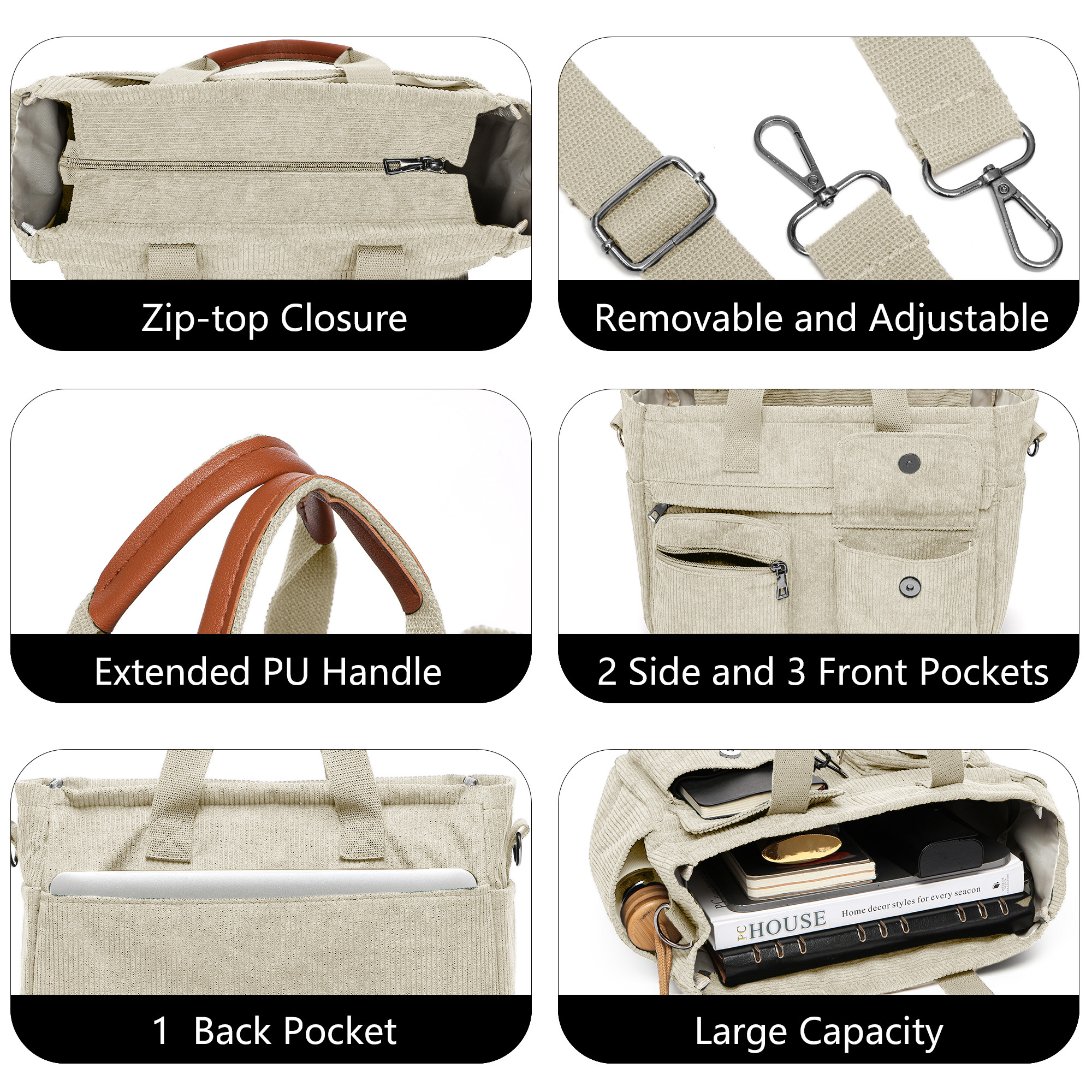 2-Piece Women's Corduroy Bag Set: Stylish Laptop Tote + Multi-Functional Crossbody Bag – Large-Capacity Work/Travel/Gym Bag