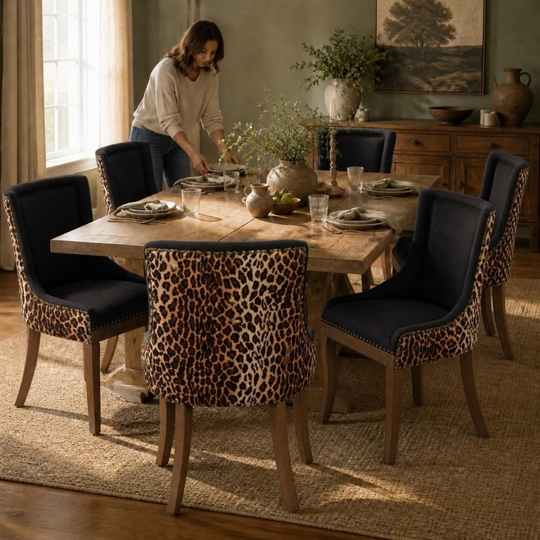 ODUSE-DAILY Leopard Dining Chairs, Set of 2 photo 5