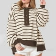thumbnail image 2 of Womens Crew Neck Long Sleeve Loose Shirt Striped Button Sweatshirt Pullover Oversized Sweater for Women Fall Clothes (Brown 2XL), 2 of 6