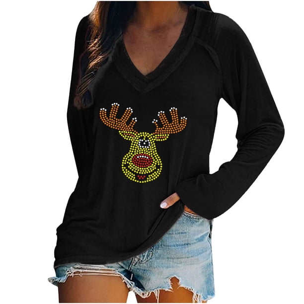 Tops de Mujer Camisas de Manga Larga Otoño Moda Causal Cuello en V Blusa Estampada Camiseta Otoño Odeerbi ODB148572