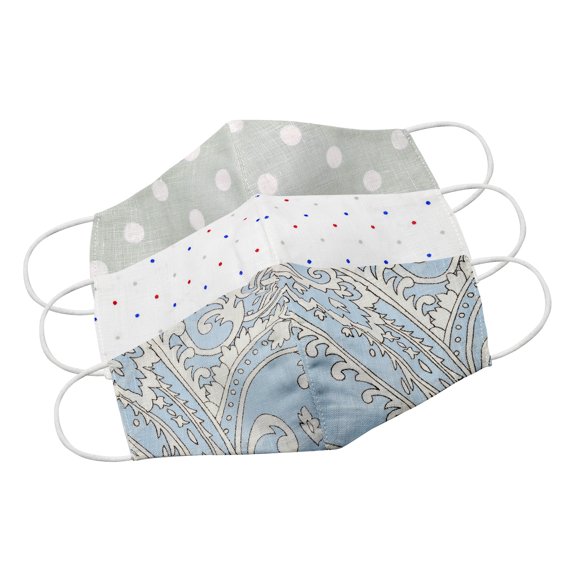 Reusable Muslin Mixed Blue Cotton Fabric Washable Fashion Face Masks Set of 3
