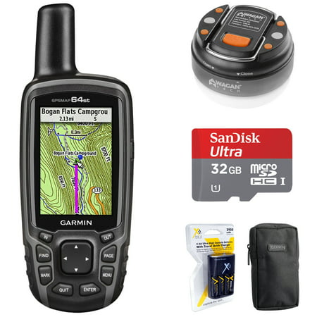 Garmin 010-01199-20 GPSMAP 64st Worldwide Handheld GPS 1 Yr. Subscription Preloaded US Map + 32GB Memory Card + LED Brite-Nite Dome Lantern Flashlight + Carrying Case + 4x AA Batteries w/